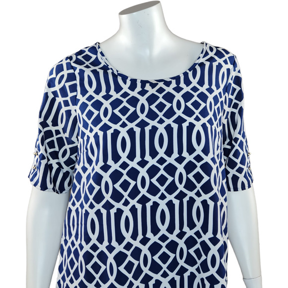 Mudpie Womens M (8-10) Navy Blue White Shift Dress Nautical Gold Hardware Zip-Up - Picture 8 of 15